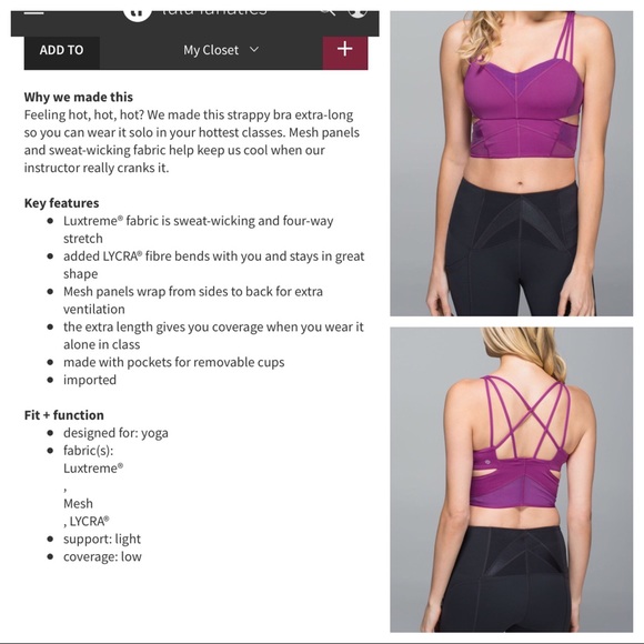 💜💖RARE Lululemon Equisite bra in ultraviolet - Picture 2 of 8